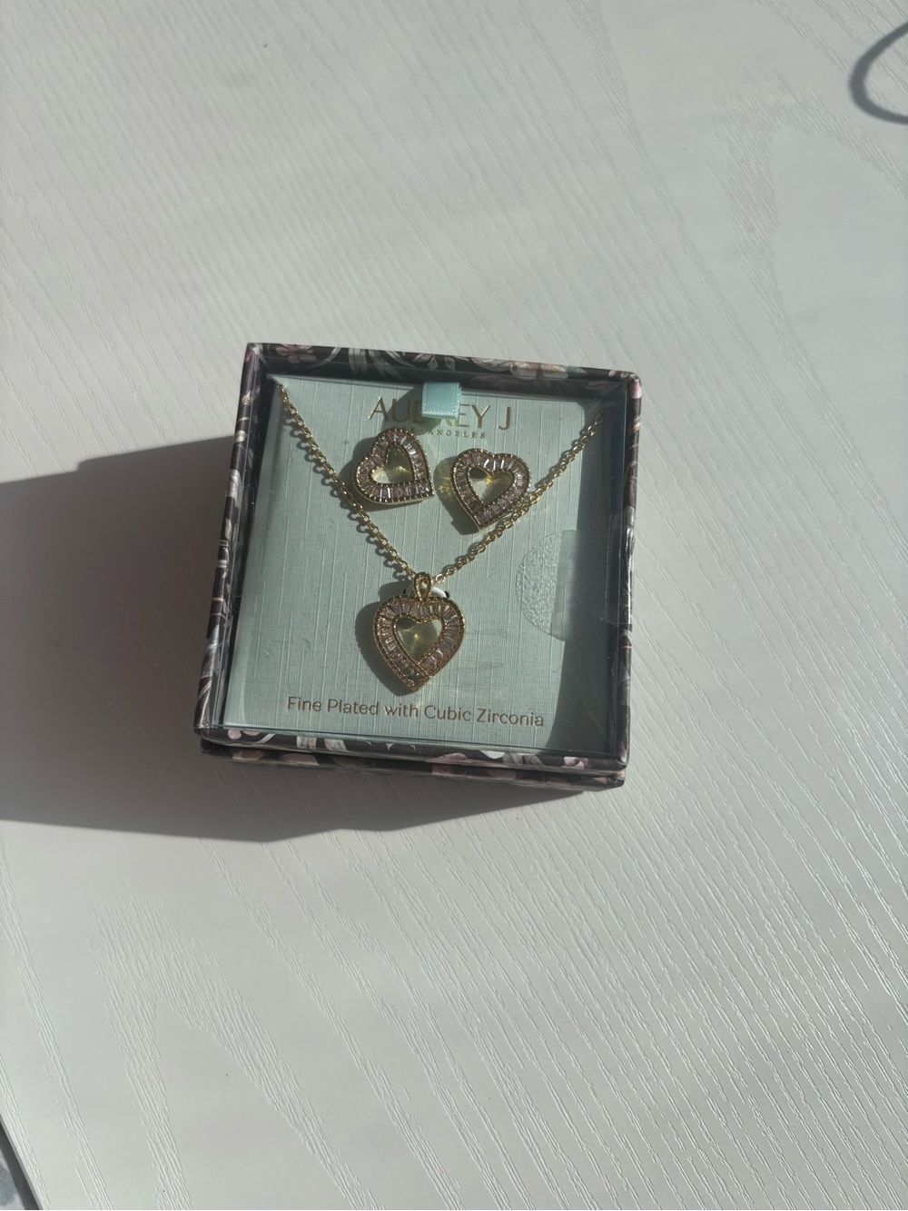 audrey Gold Heart Pendant Necklace and Heart Stud Earrings Set